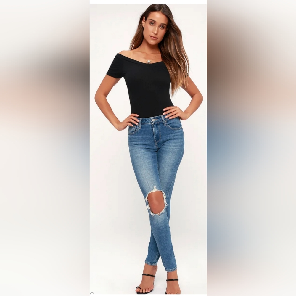 Lulus Sandpiper Black Ribbed Off Shoulder Bodysuit - Picture 2 of 3
